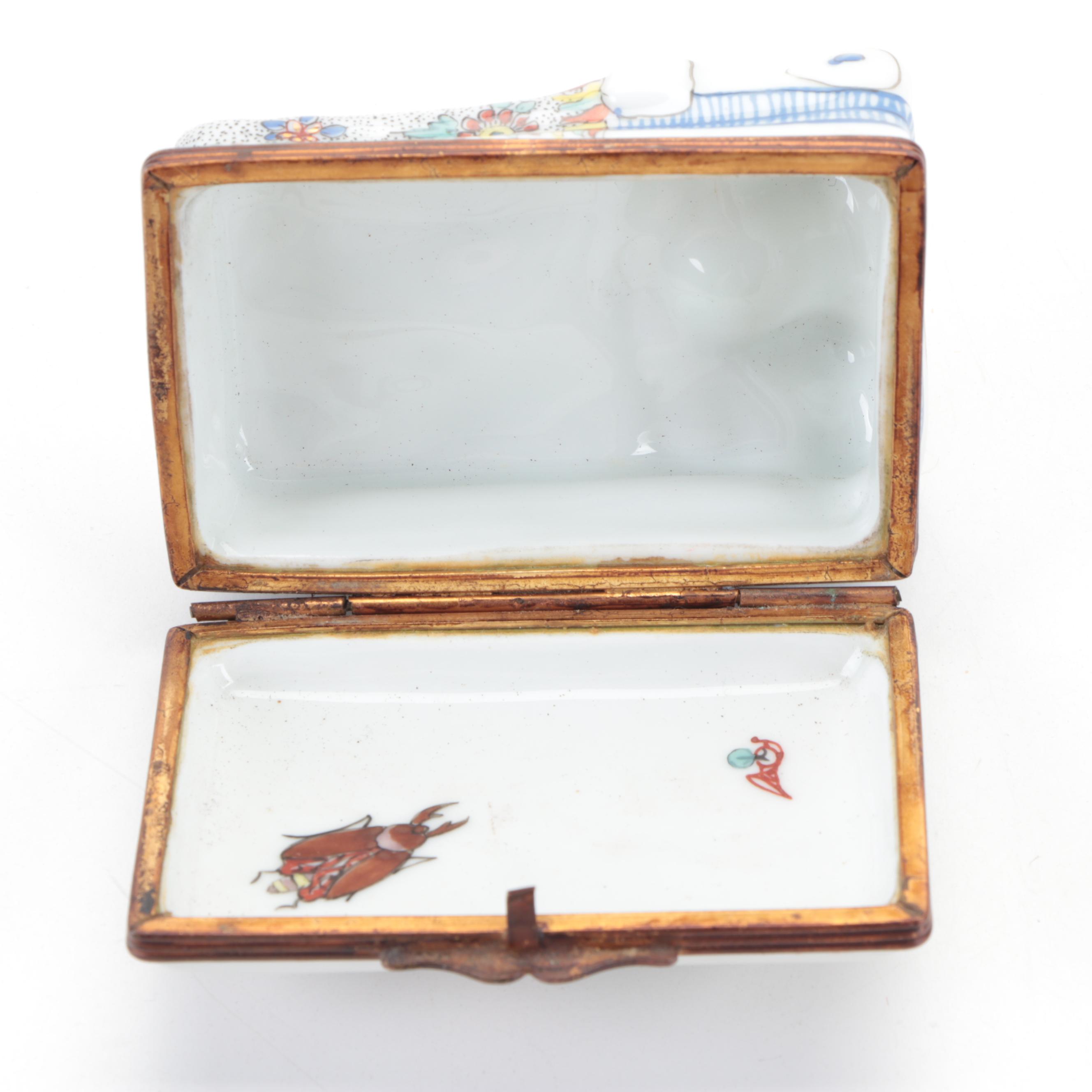 French Limoges Chantilly Style Hand-Painted Porcelain Couple in Bed Box