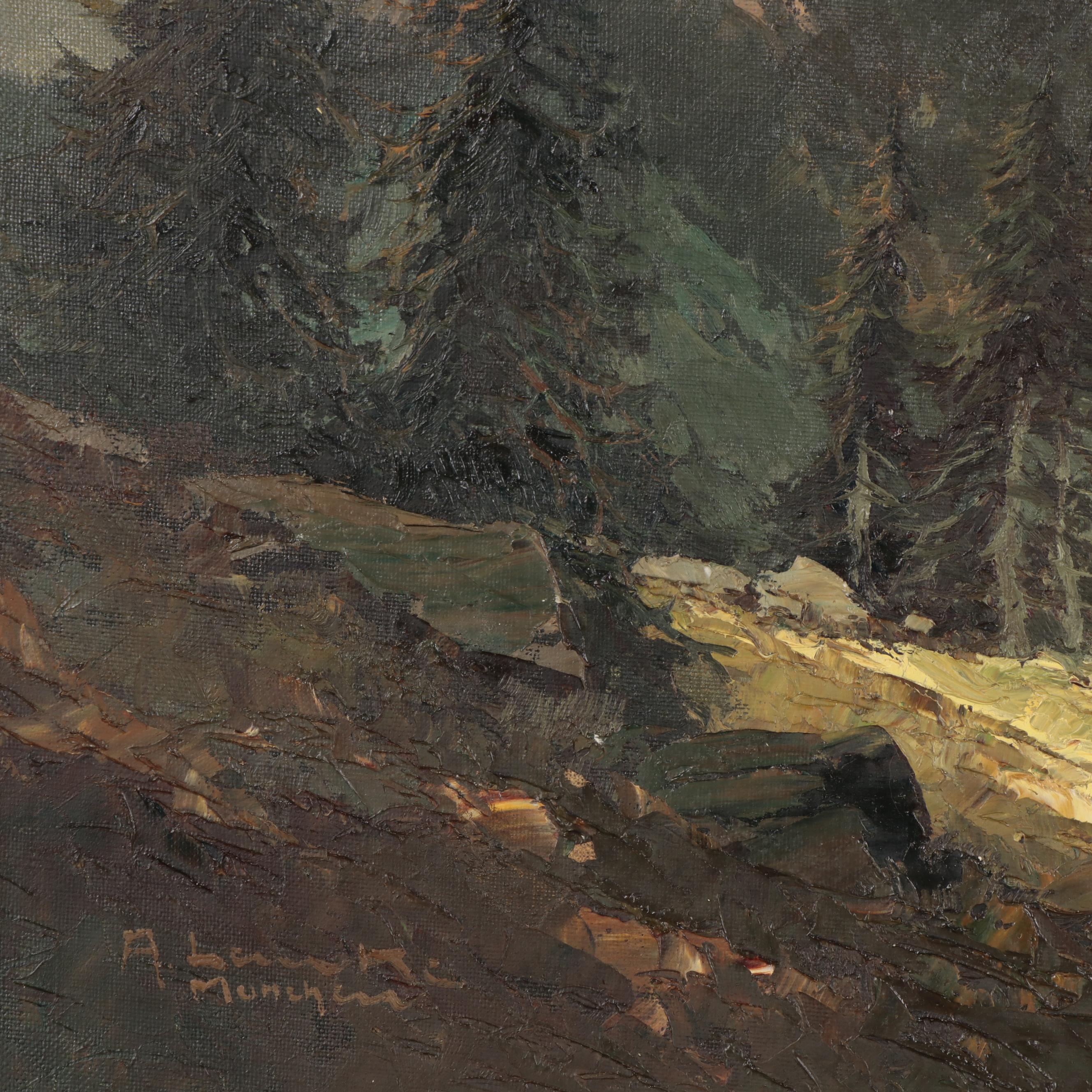 Arno Lemke Landscape Oil Painting of Munich, Mid-20th Century