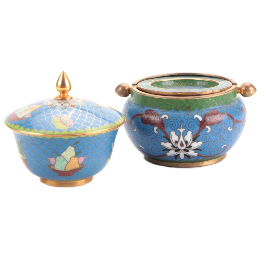 Chinese Cloisonné Trinket Box and Ashtray, Mid to Late 20th Century