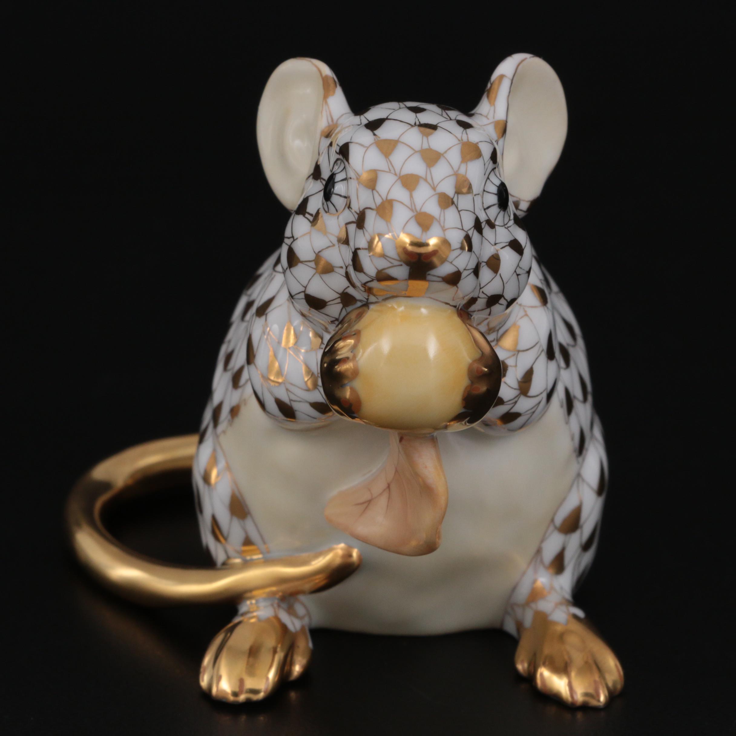 Herend Guild Gold Fishnet "Meadow Mouse" Porcelain Figurine with Box, 2008