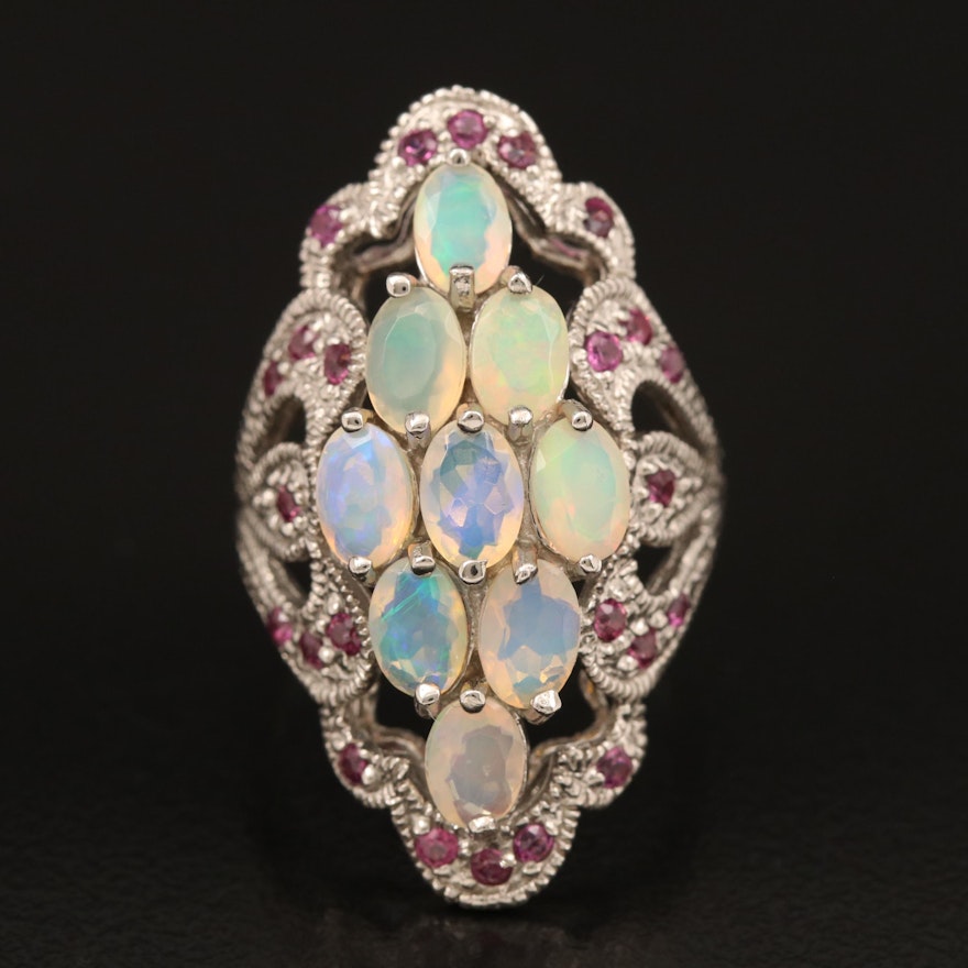 Sterling Opal and Rhodolite Garnet Ring