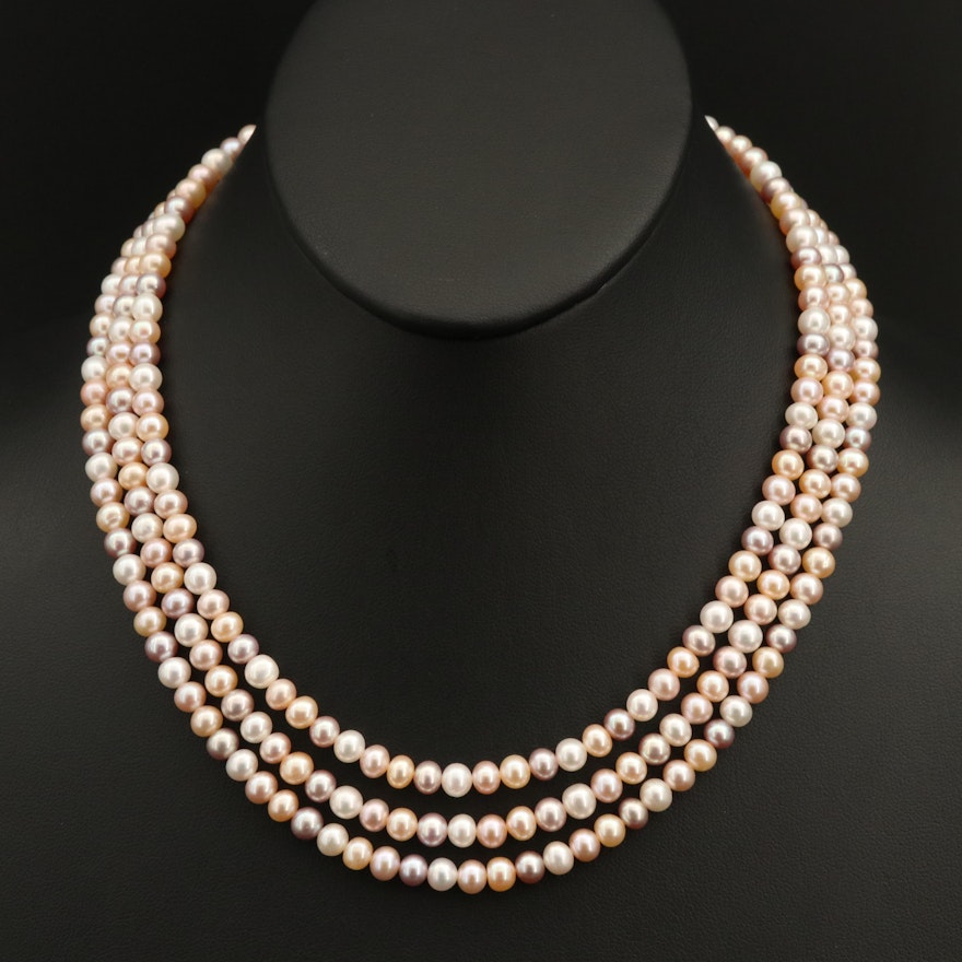 Pearl Triple-Strand Necklace with 14K Clasp