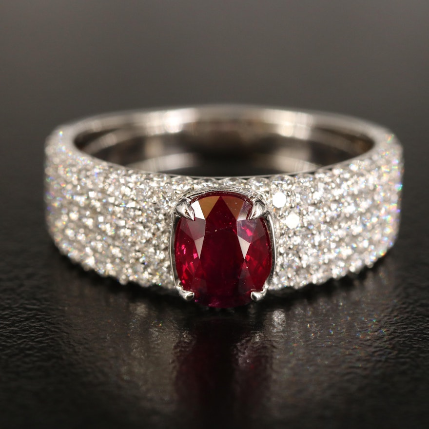 Kat Florence Platinum 1.22 CT Ruby Ring with Pavé Diamond Shoulders