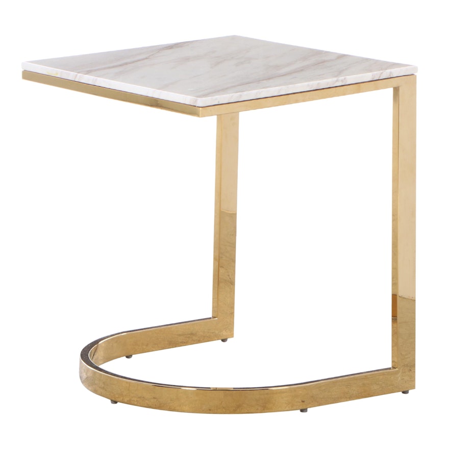 Bernhardt Furniture "Marquis" Brass-Patinated Steel and Marble Top Side Table