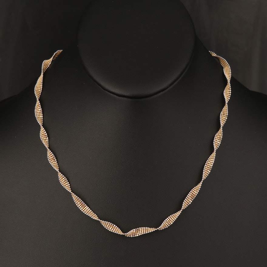 Italian 14K Two-Tone Gold Twisted Bead Chain Necklace