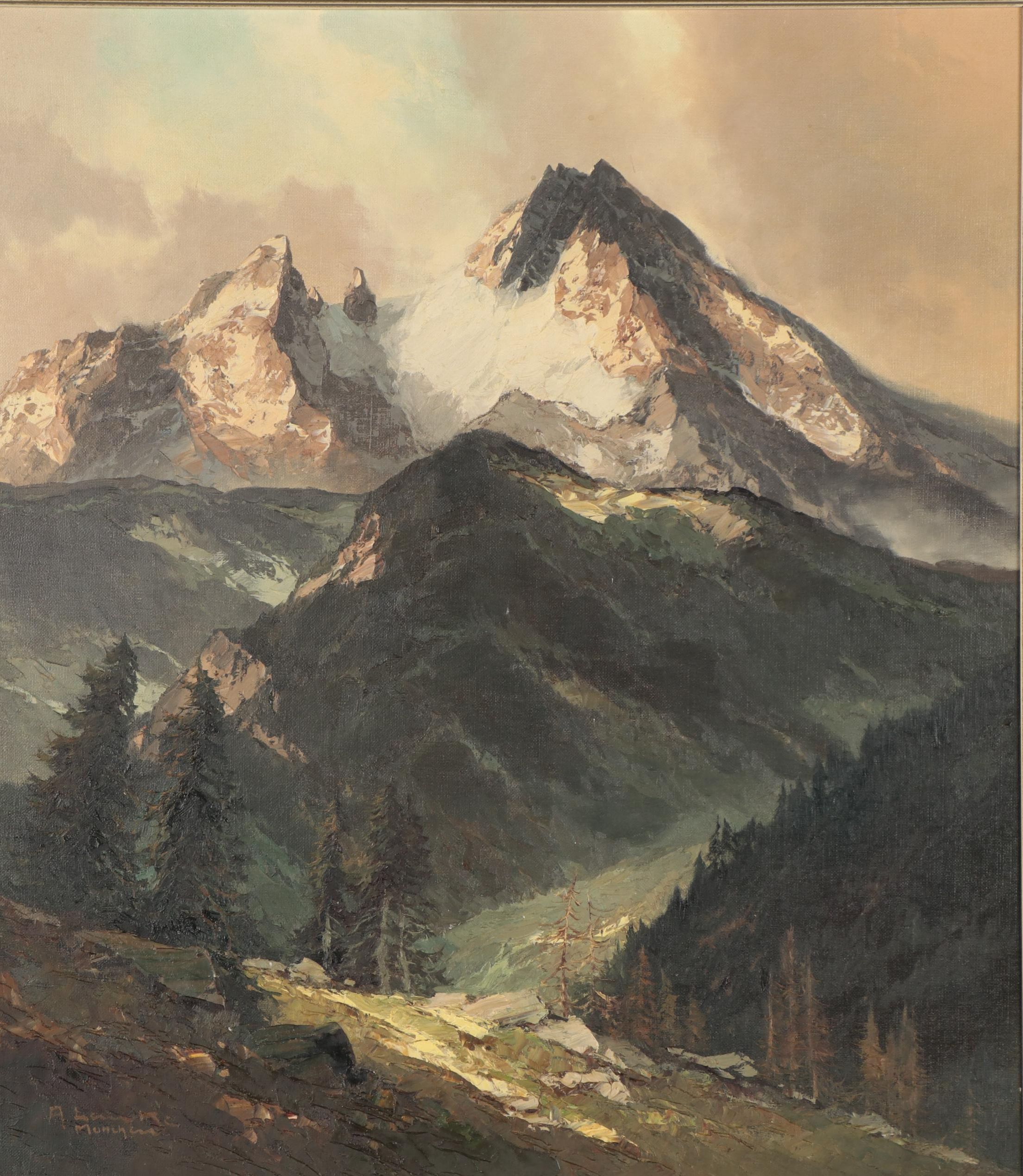 Arno Lemke Landscape Oil Painting of Munich, Mid-20th Century