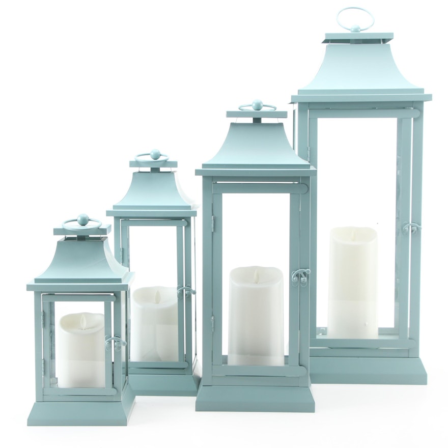 Luminara Metal and Glass Lanterns with Remote Control Candles