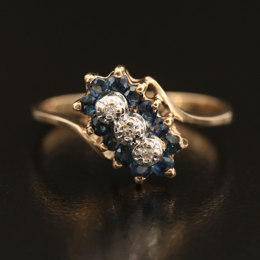 10K Sapphire and Diamond Bypass Ring