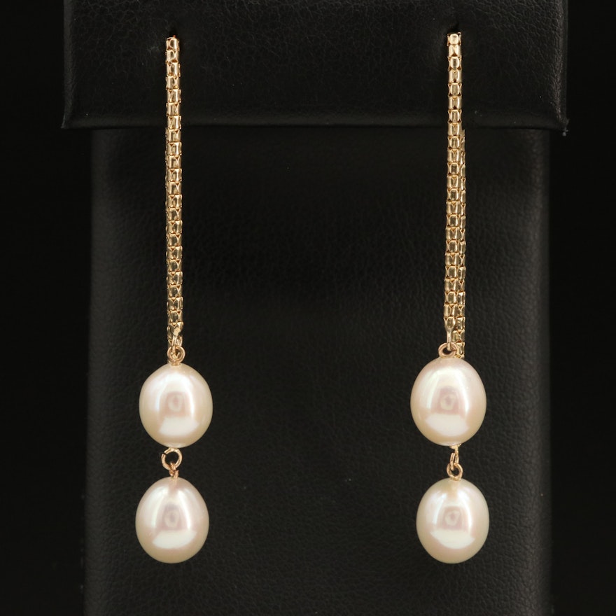 14K Pearl Double Drop Earrings