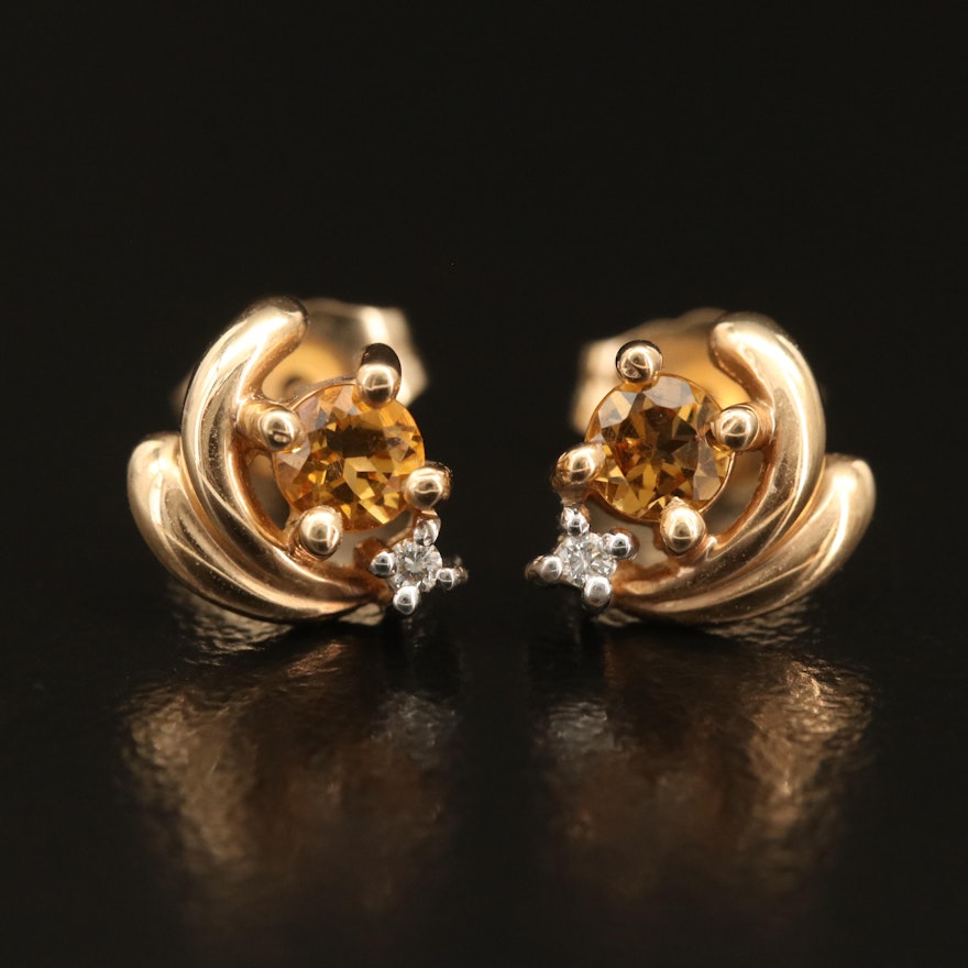 14K Citrine and Diamond Earrings