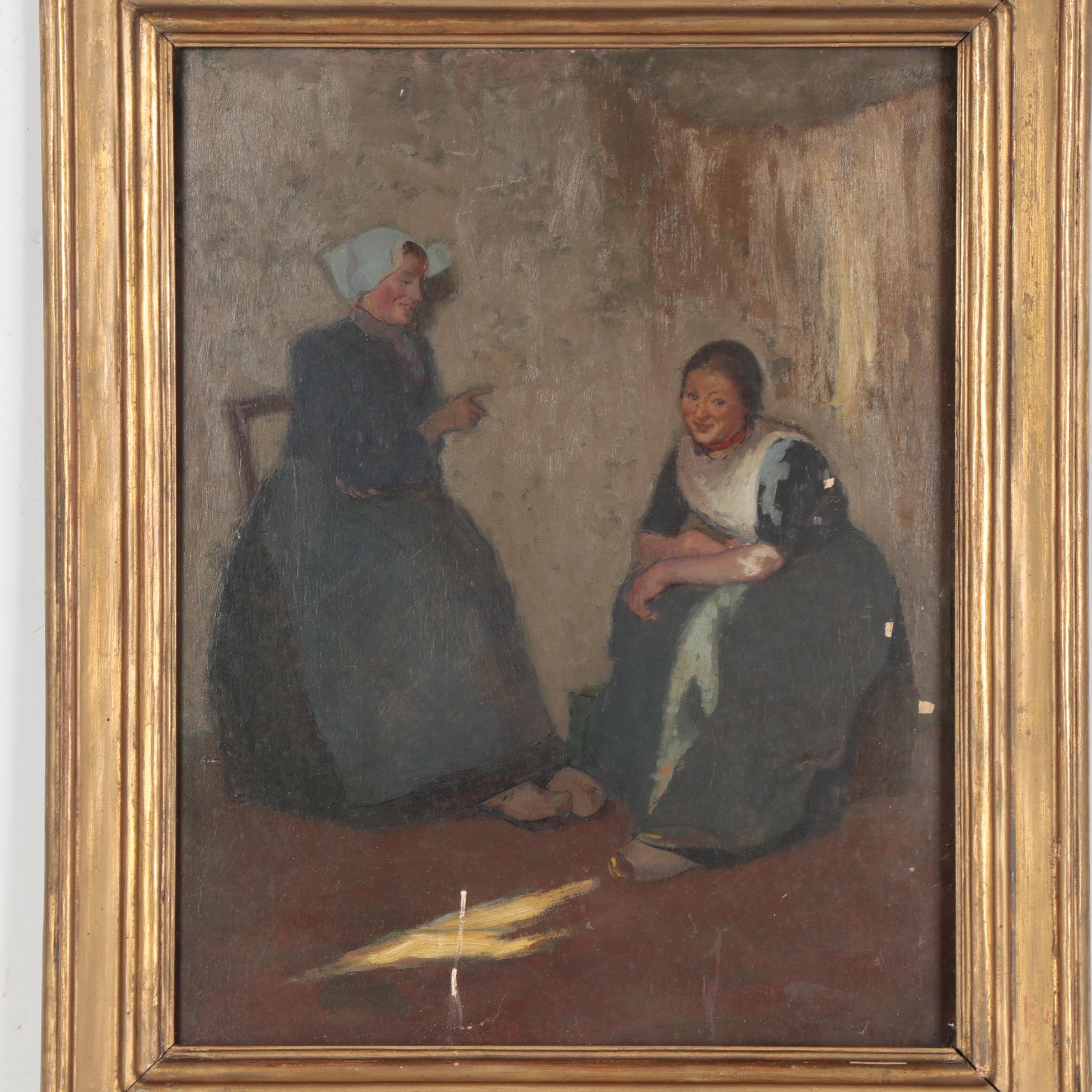 Myron G. Barlow Oil Painting "A Little Sunlight," Early 20th Century