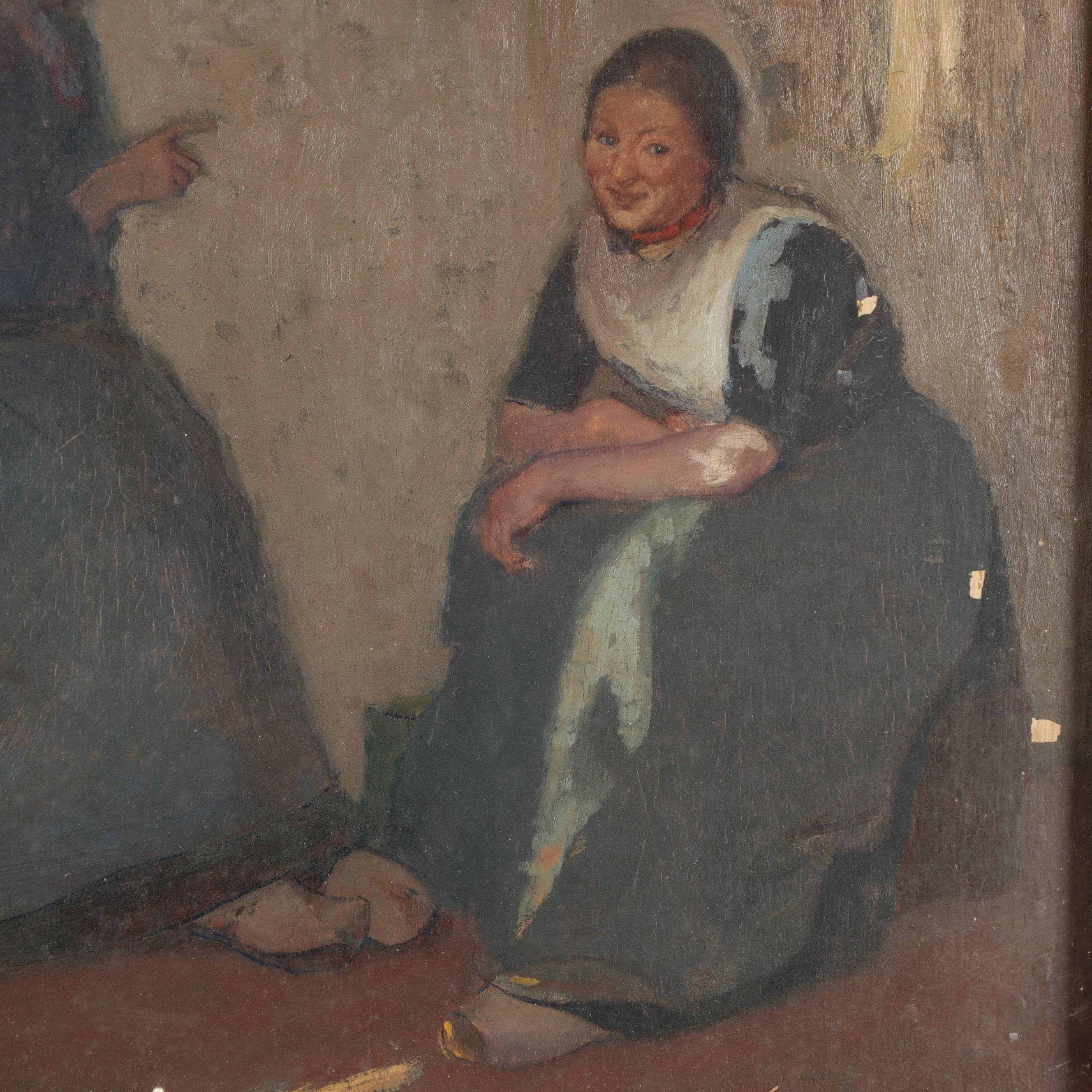 Myron G. Barlow Oil Painting "A Little Sunlight," Early 20th Century