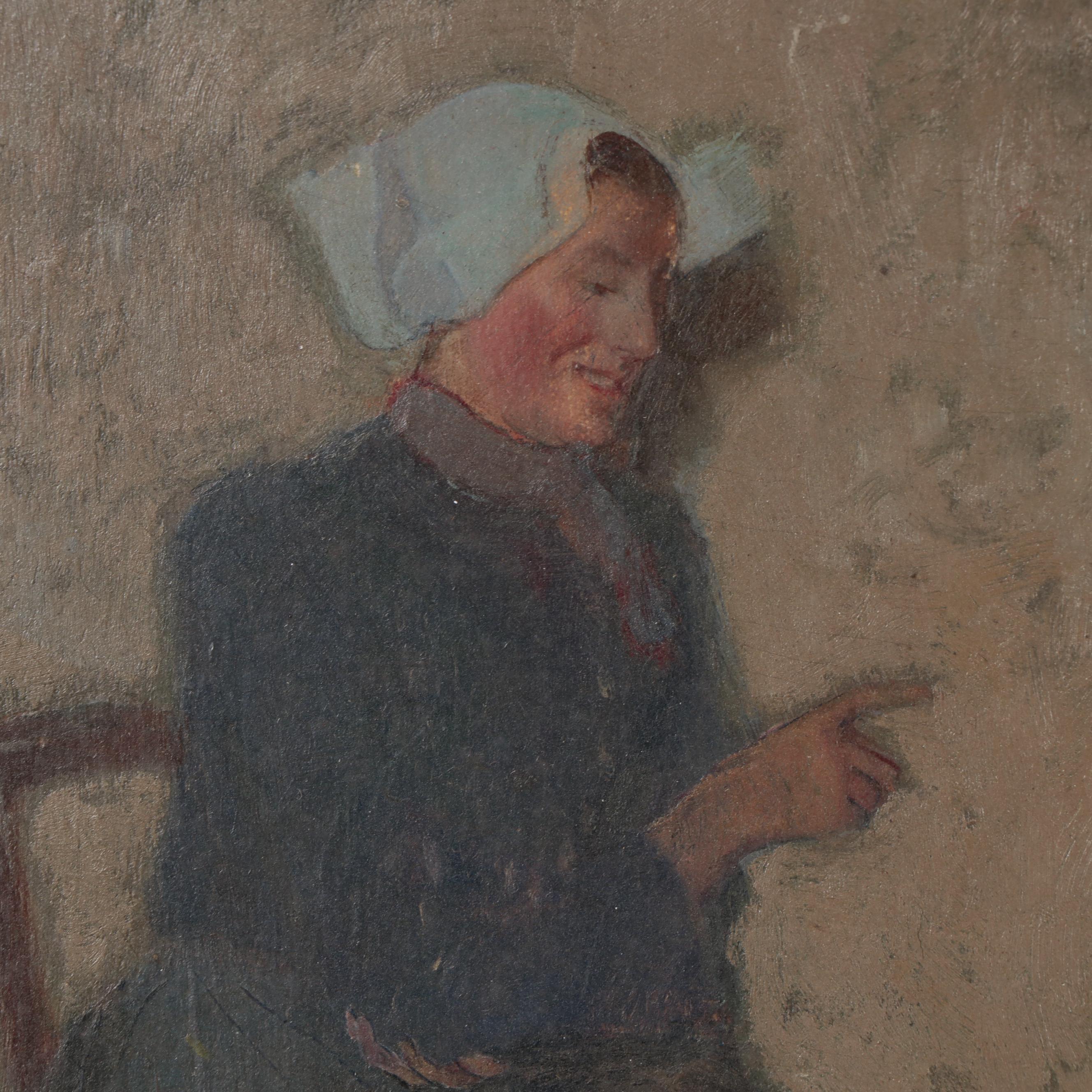 Myron G. Barlow Oil Painting "A Little Sunlight," Early 20th Century