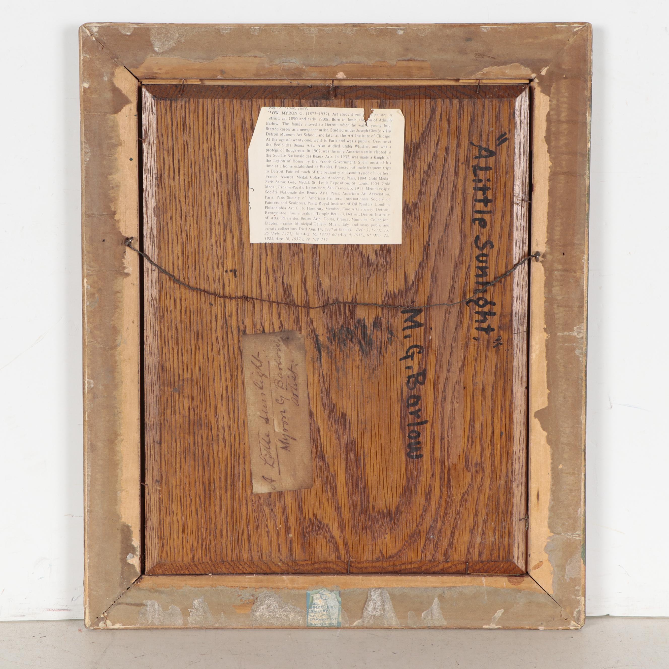 Myron G. Barlow Oil Painting "A Little Sunlight," Early 20th Century