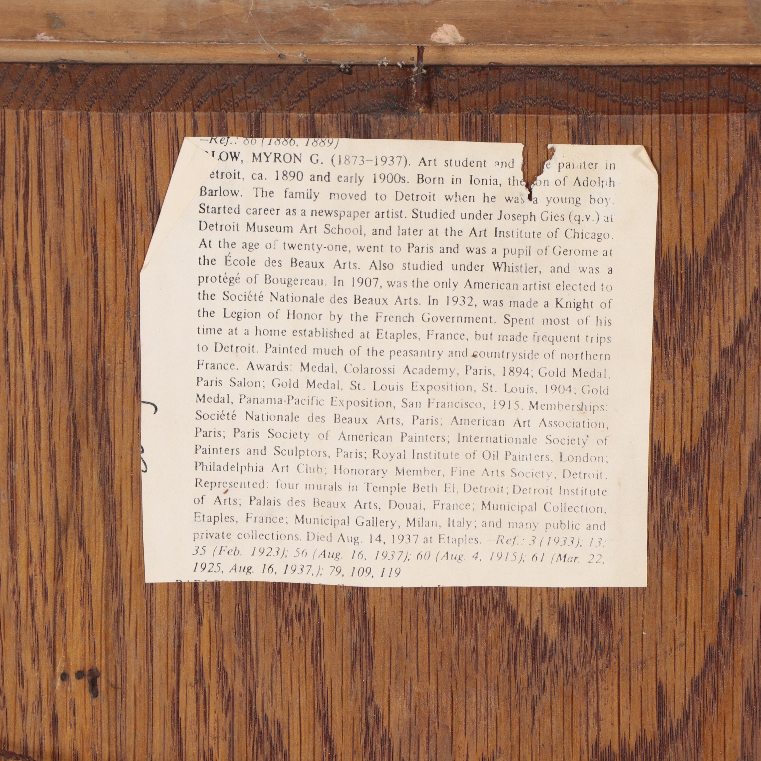 Myron G. Barlow Oil Painting "A Little Sunlight," Early 20th Century