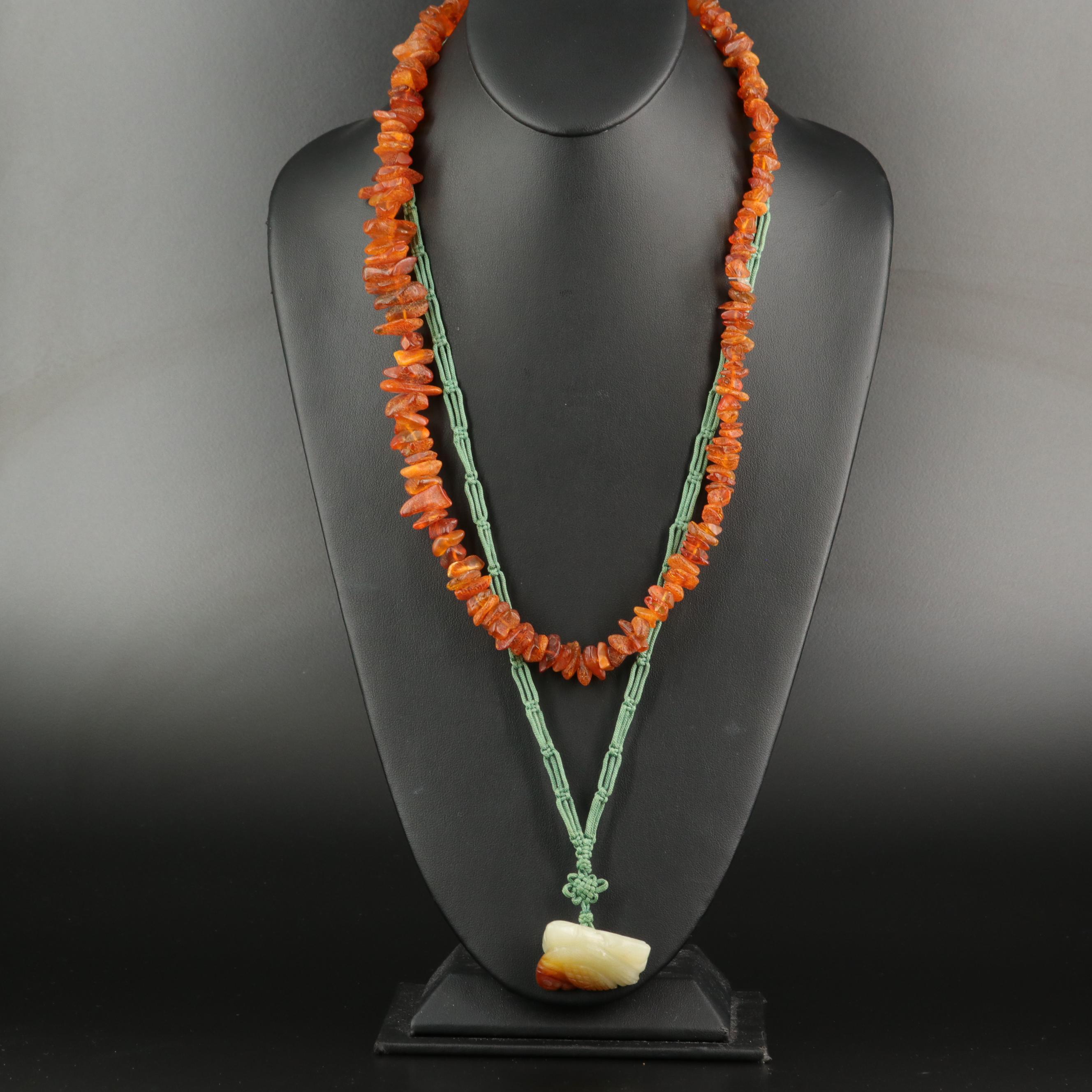 Macramé Serpentine and Graduated Copal Necklaces