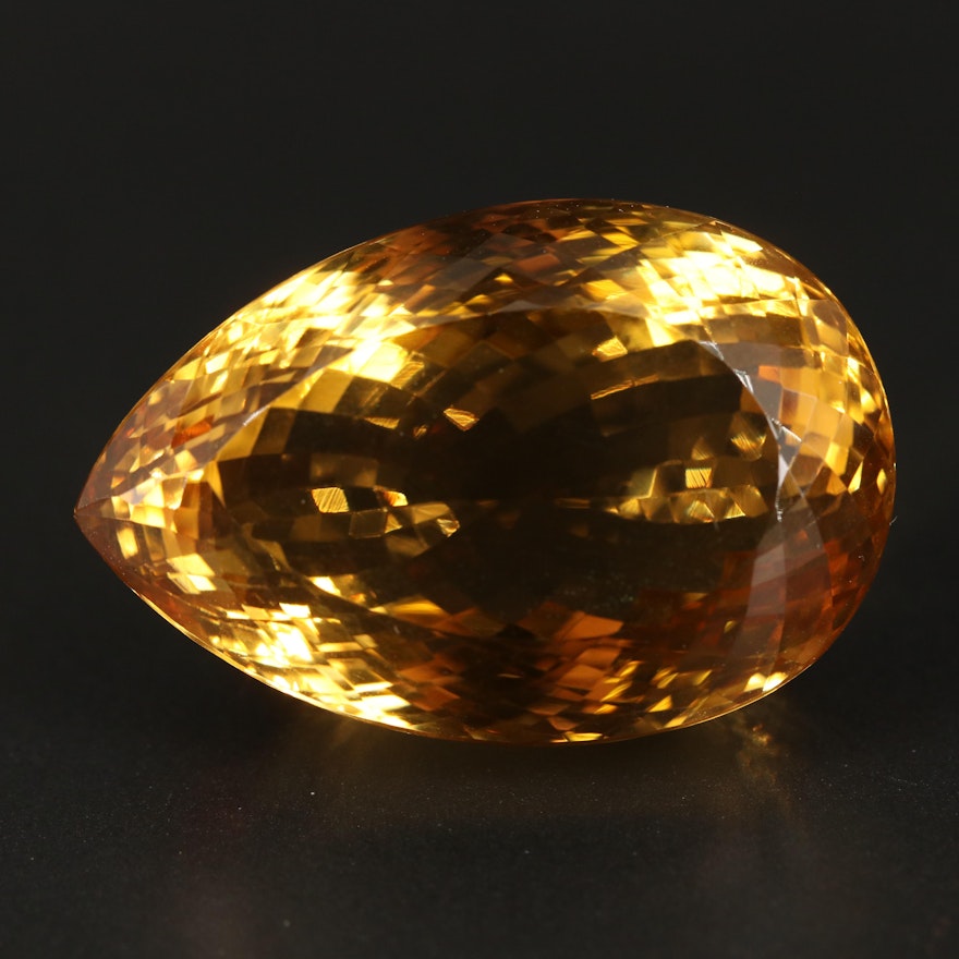 Loose 123.86 CT Pear Faceted Citrine