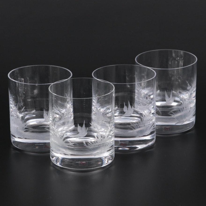 Moser Crystal Engraved Flying Duck Double Old Fashioned Glasses