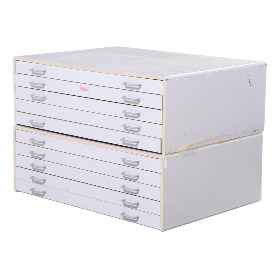 Gray Laminate Five-Drawer Flat File Stacking Cabinets