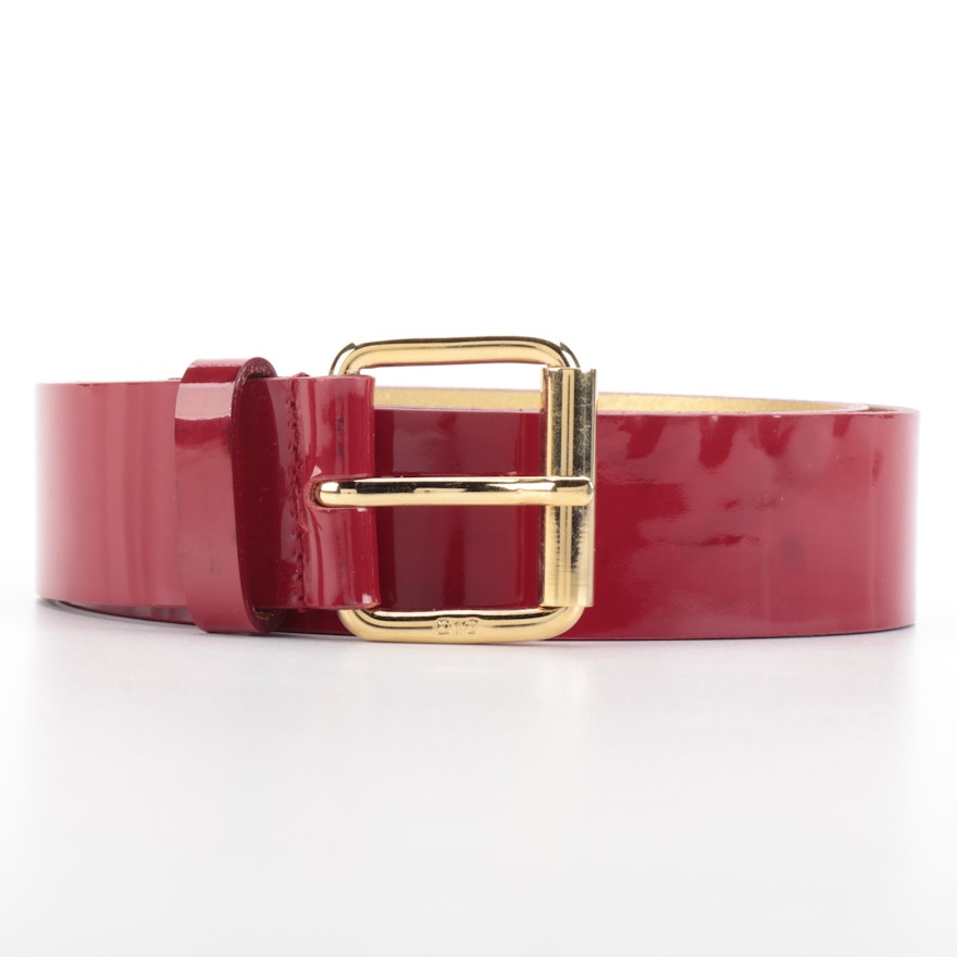 D&G Belt in Red Patent Leather with Gold-Tone Buckle