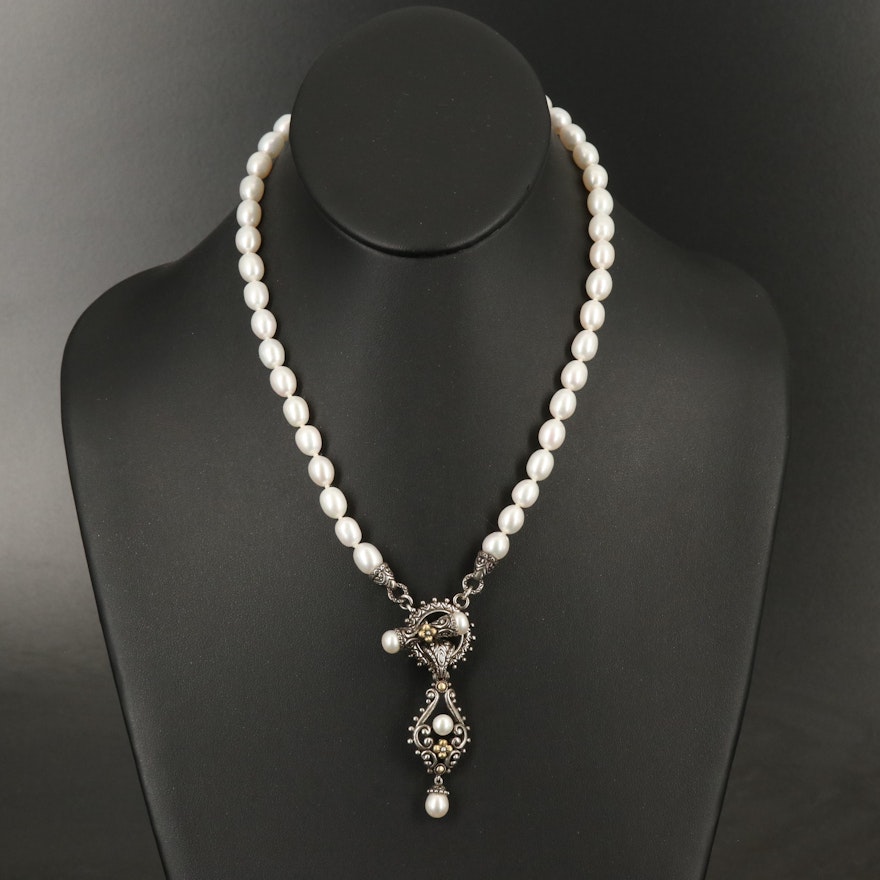 Barbara Bixby Sterling Pearl Pendant Necklace with 18K Accents