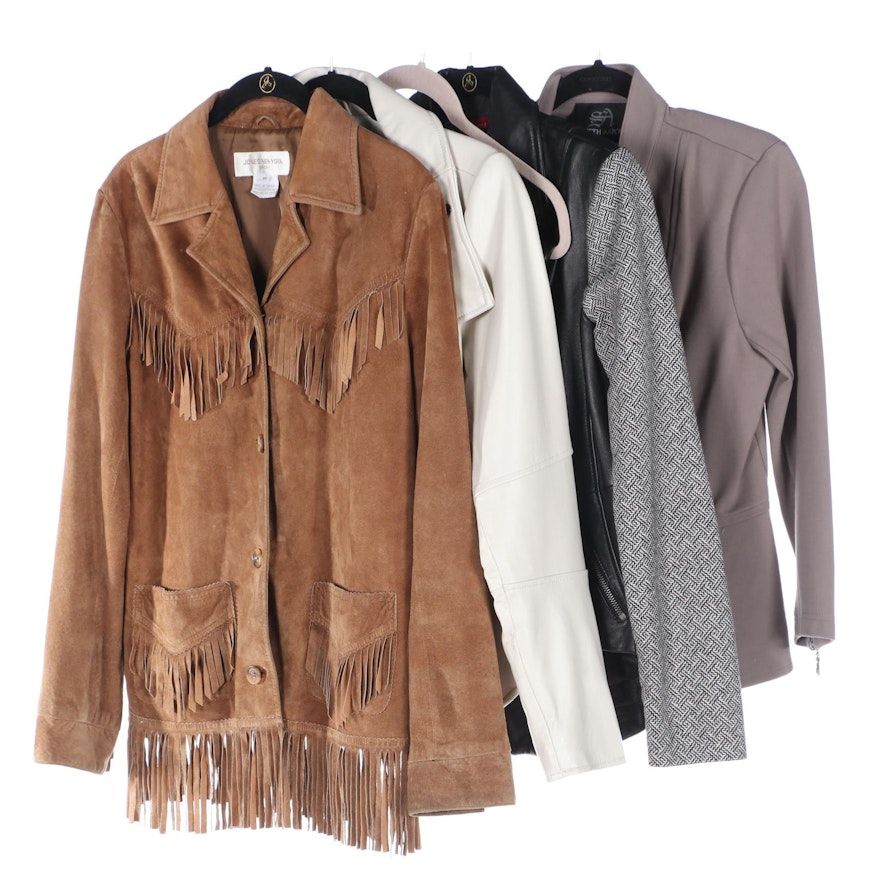 G.I.L.I. Moto Jackets and Skirt in Leather, Jones New York Suede Fringe Jacket