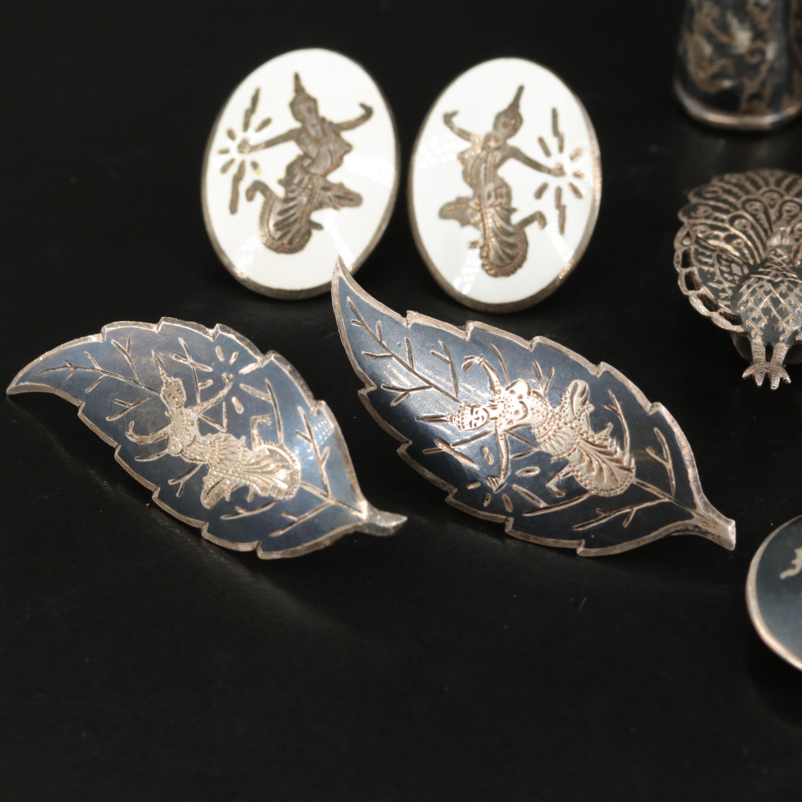 Vintage Thai Sterling Niello Jewelry