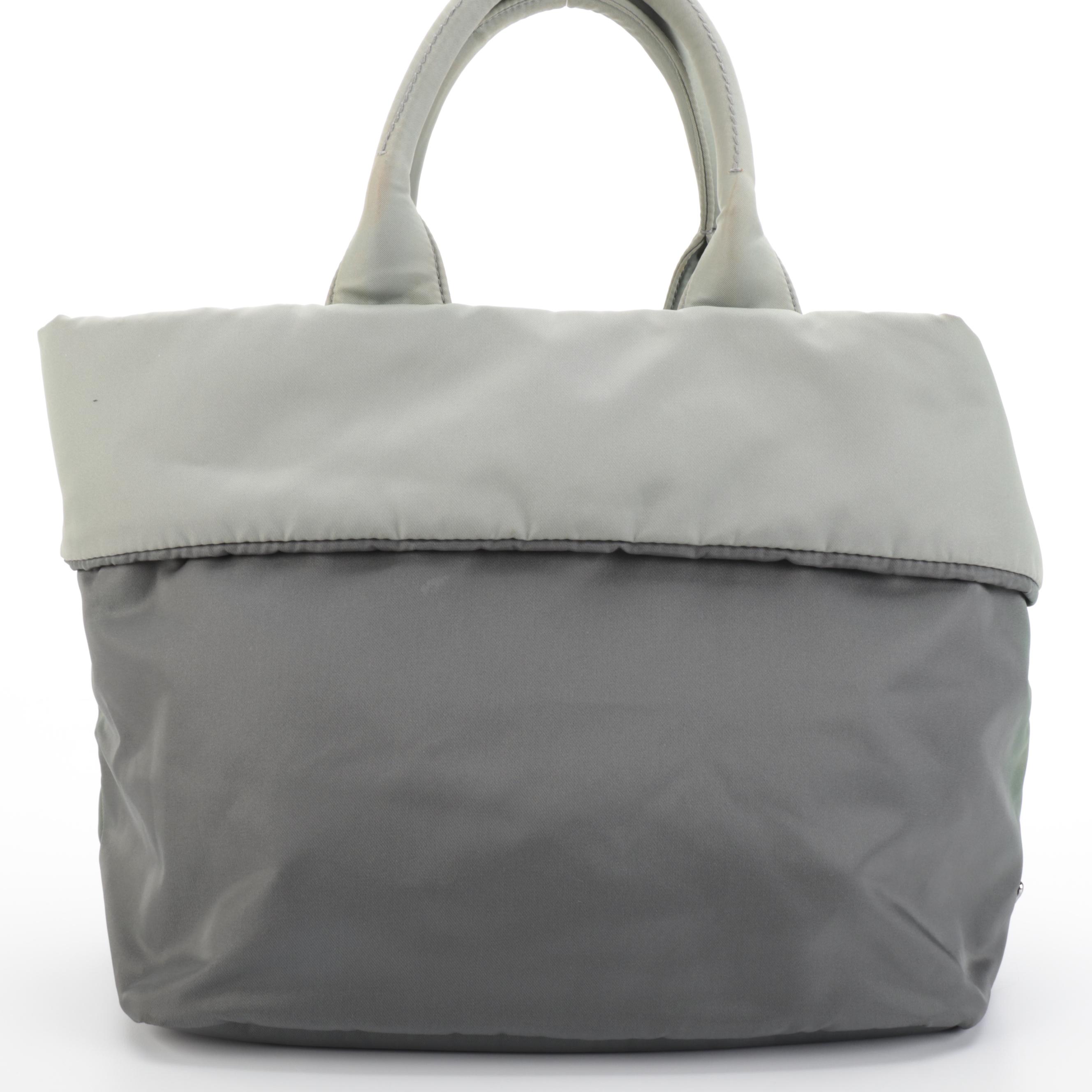 Prada Tote Bag in Grey Bicolor Padded Tessuto Nylon with Leather Trim
