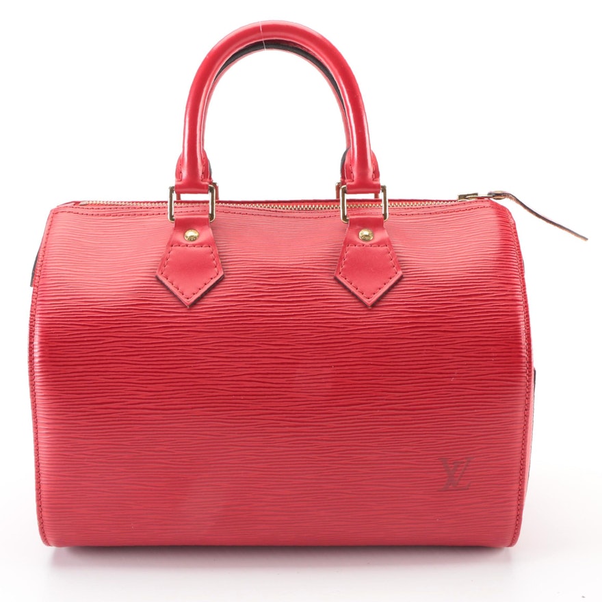 Louis Vuitton Speedy 25 Bag in Red Epi and Smooth Leather