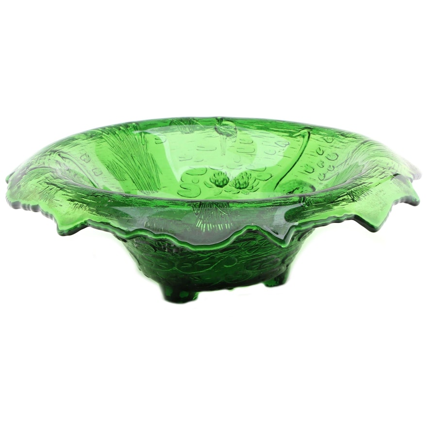 Green Pressed Glass Rolled Edge Centerpiece Bowl, Mid to Late 20th Century