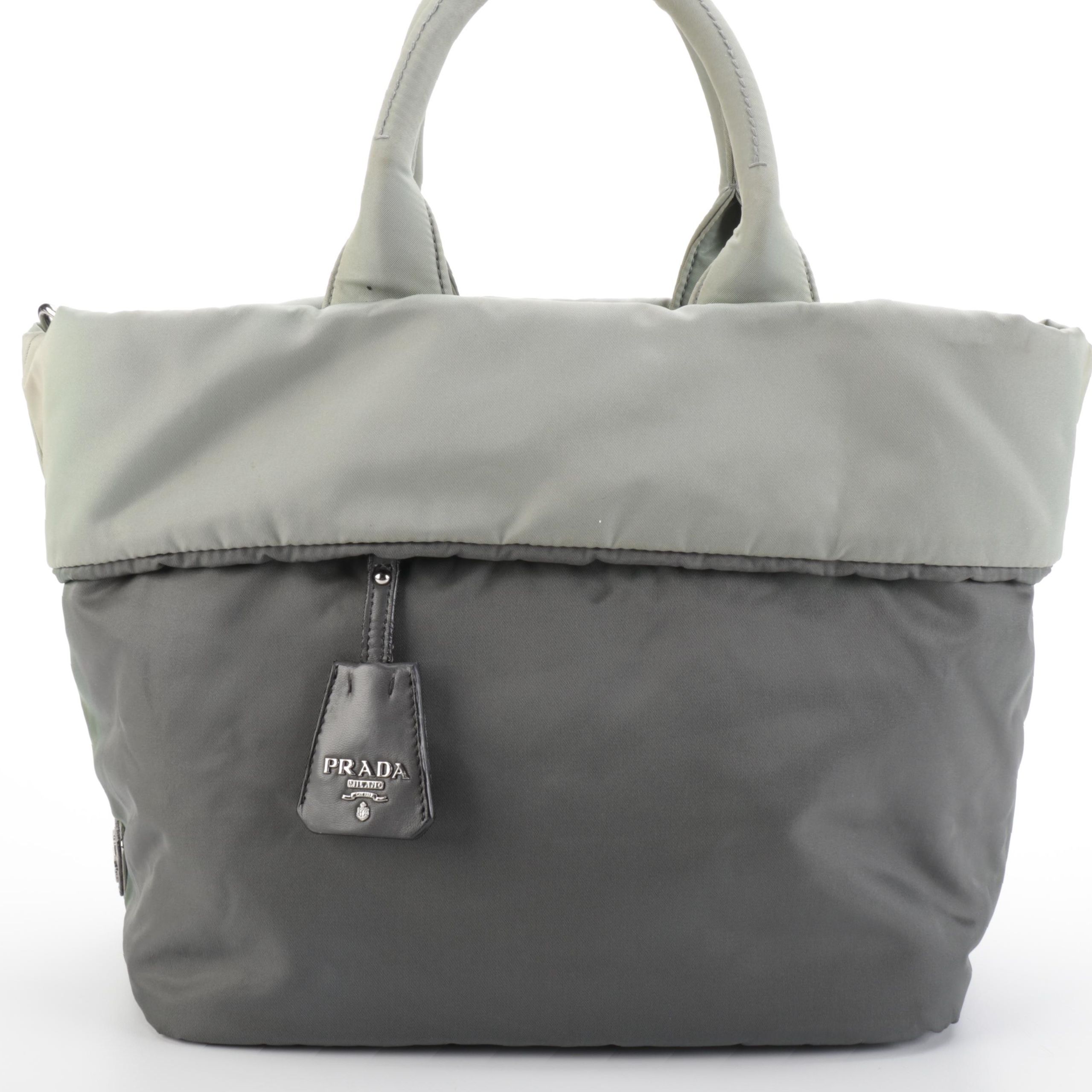 Prada Tote Bag in Grey Bicolor Padded Tessuto Nylon with Leather Trim