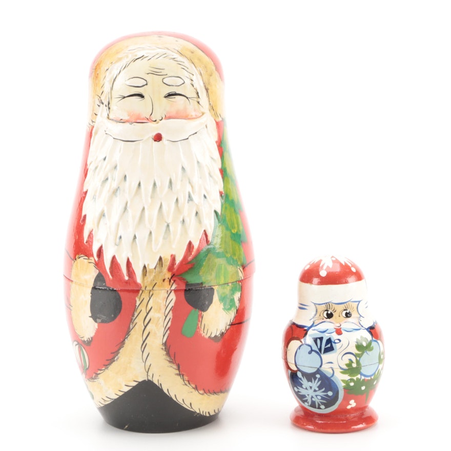 Hand-Painted Wooden Santa Claus Nesting Dolls