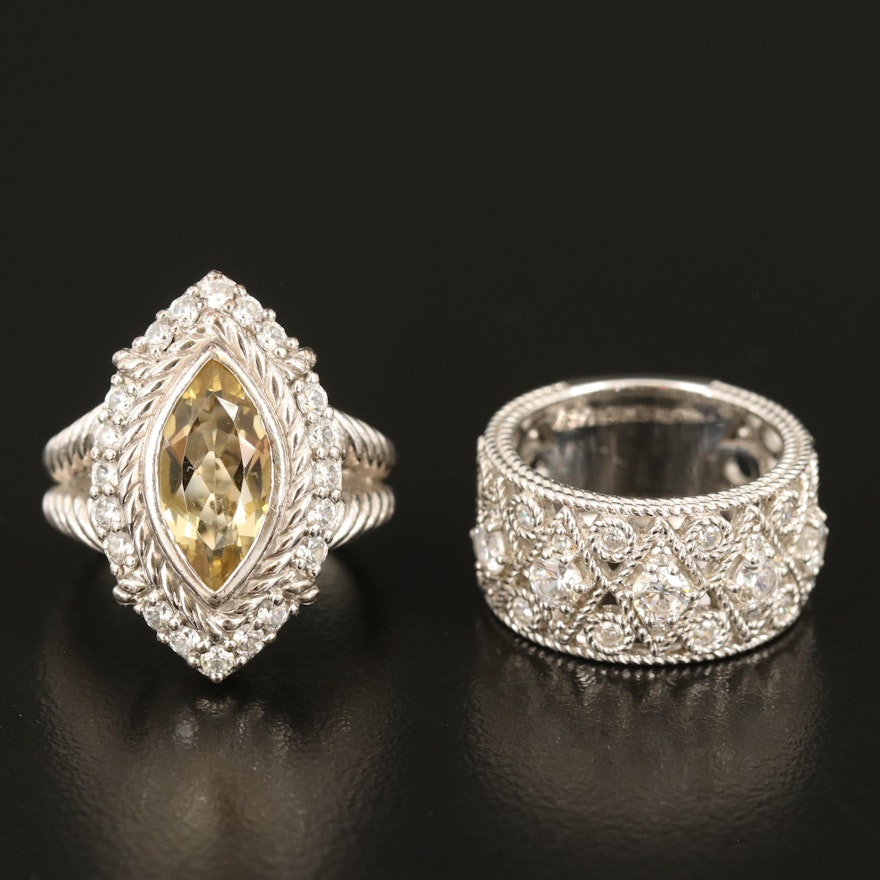 Judith Ripka Sterling Citrine and Cubic Zirconia Rings