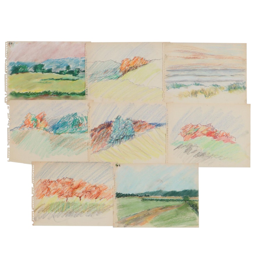 Elsie Kay Harris Landscape Pastel Drawings, Late 20th Century