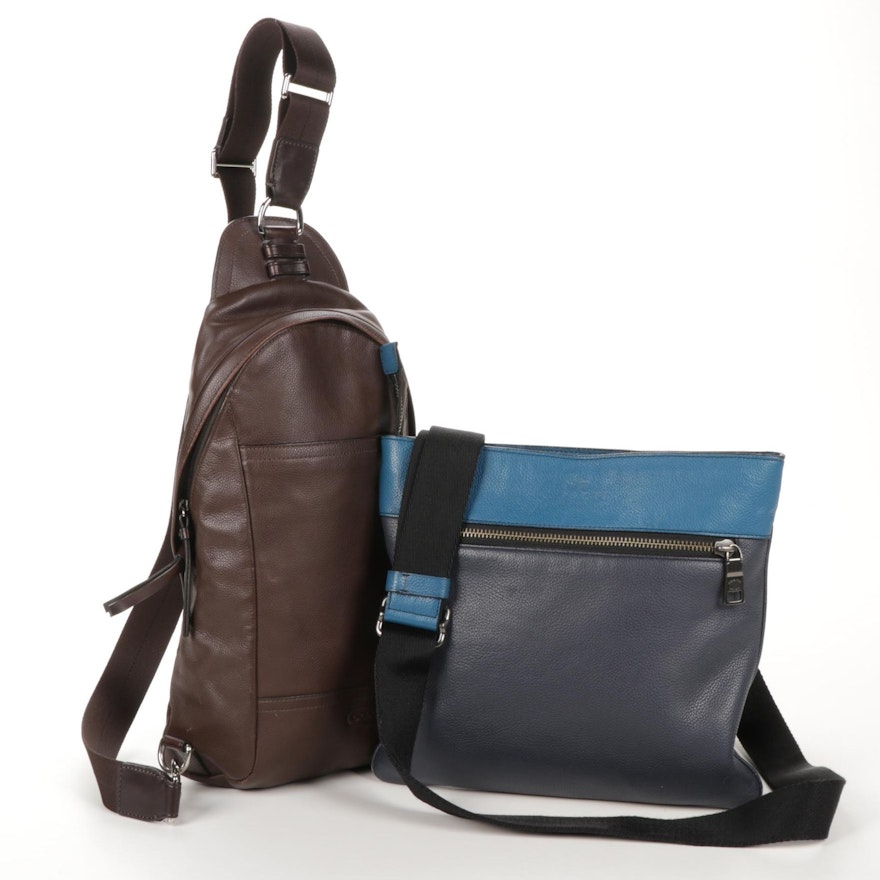 Coach Blue Colorblock Leather Cross-Body Pouch and Brown Leather Sling Bag