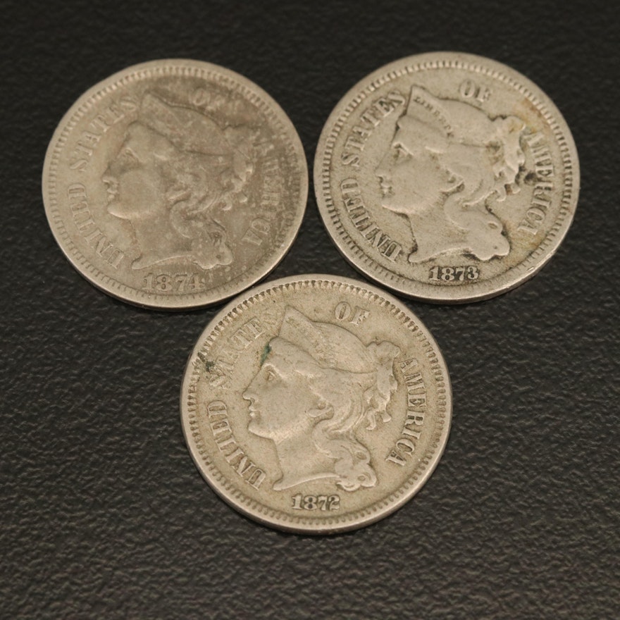 1872, 1873, 1874 Three-Cent Nickels
