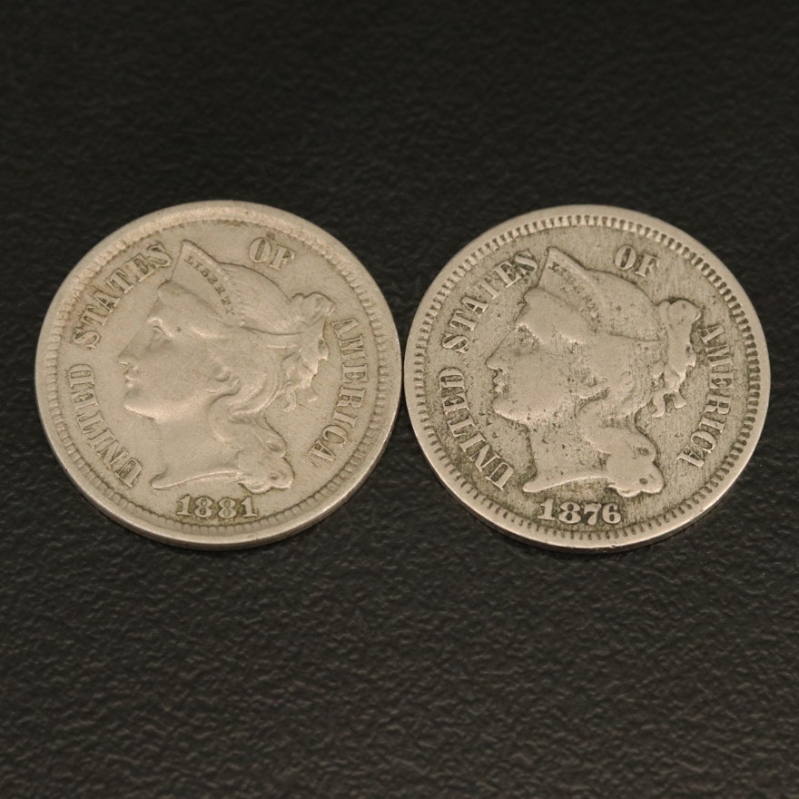 1876 and 1881 Three-Cent Nickels