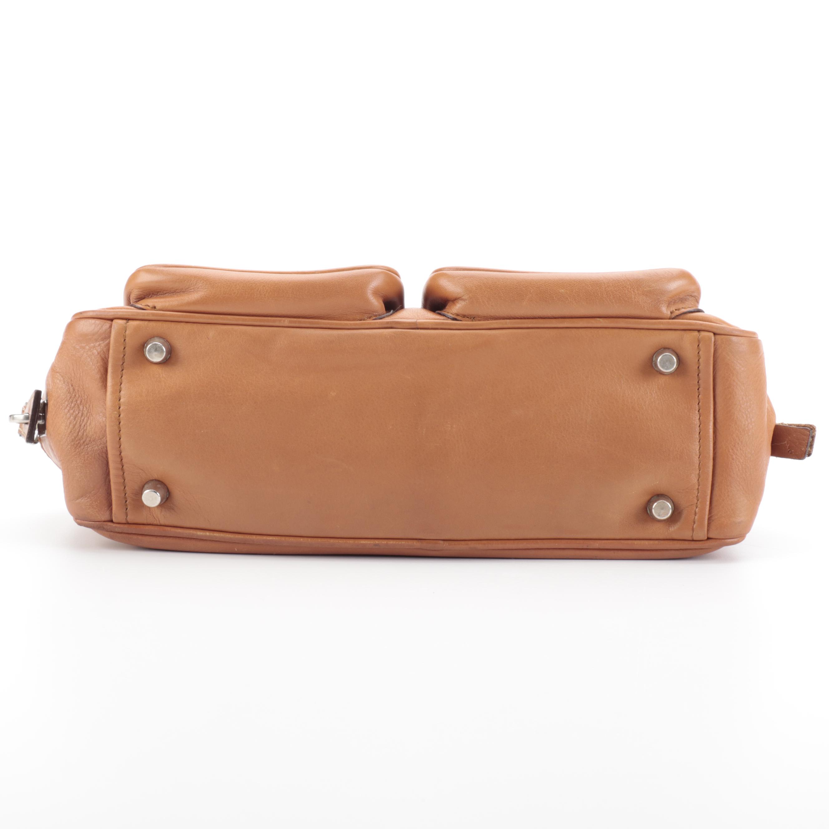 Prada Baguette Shoulder Bag in Dark Tan Leather with Exterior Pockets