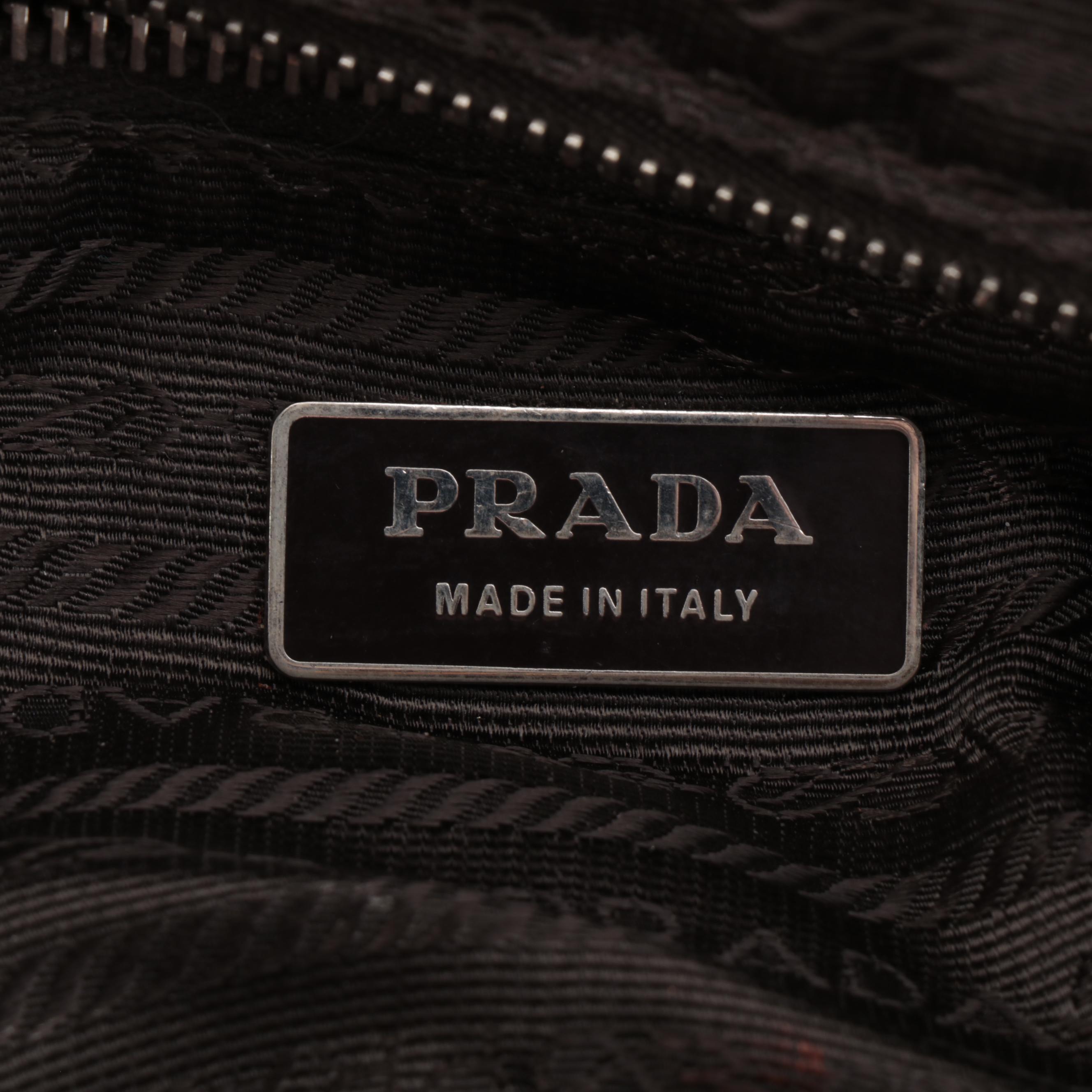 Prada Baguette Shoulder Bag in Dark Tan Leather with Exterior Pockets