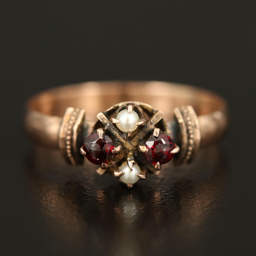Victorian 9K Garnet and Seed Pearl Ring