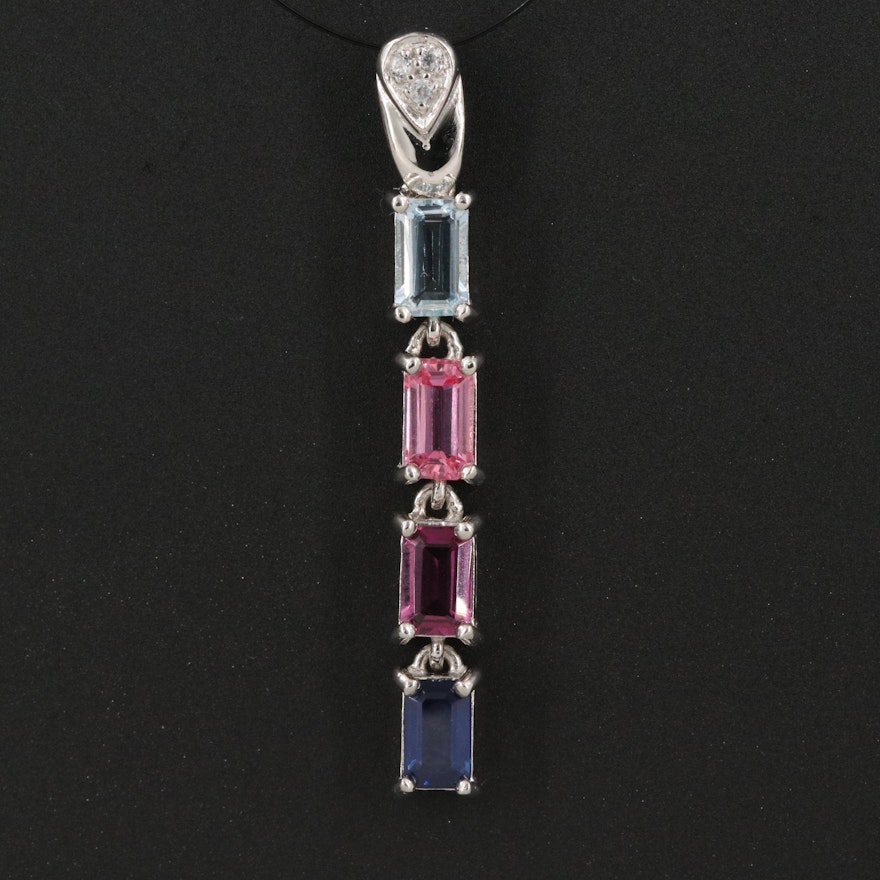 Sterling Silver Aquamarine, Sapphire and Zircon Pendant