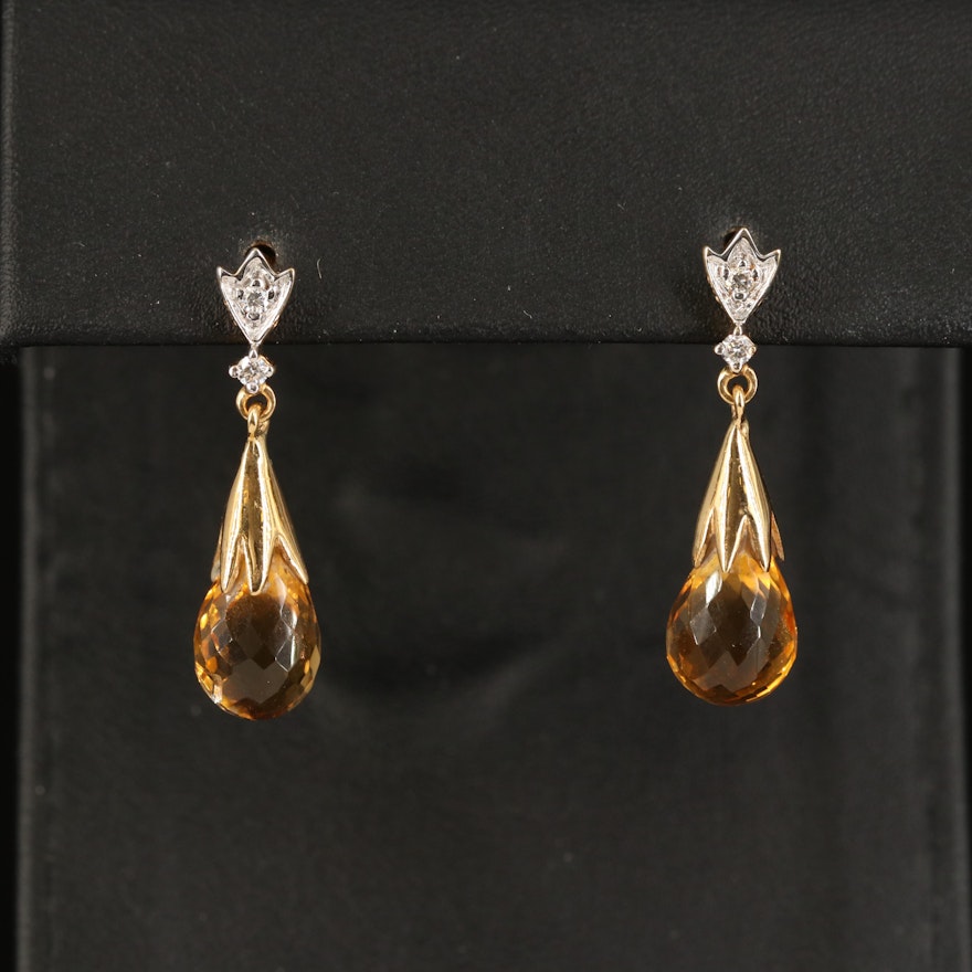 18K Citrine and Diamond Drop Earrings