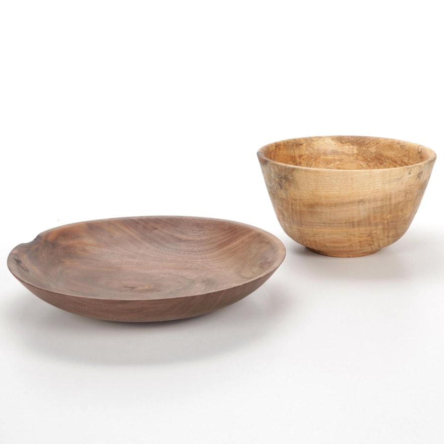 Jim Eliopulos Turned Walnut and Spalted Maple Bowls