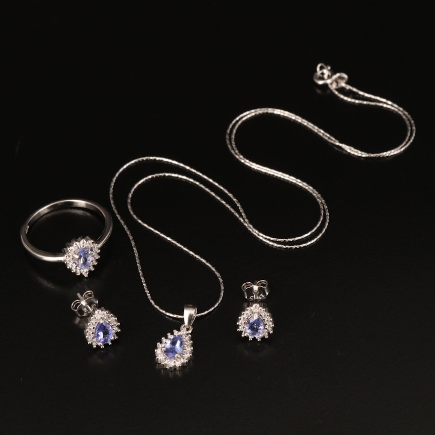 Sterling Tanzanite and Cubic Zirconia Jewelry Set
