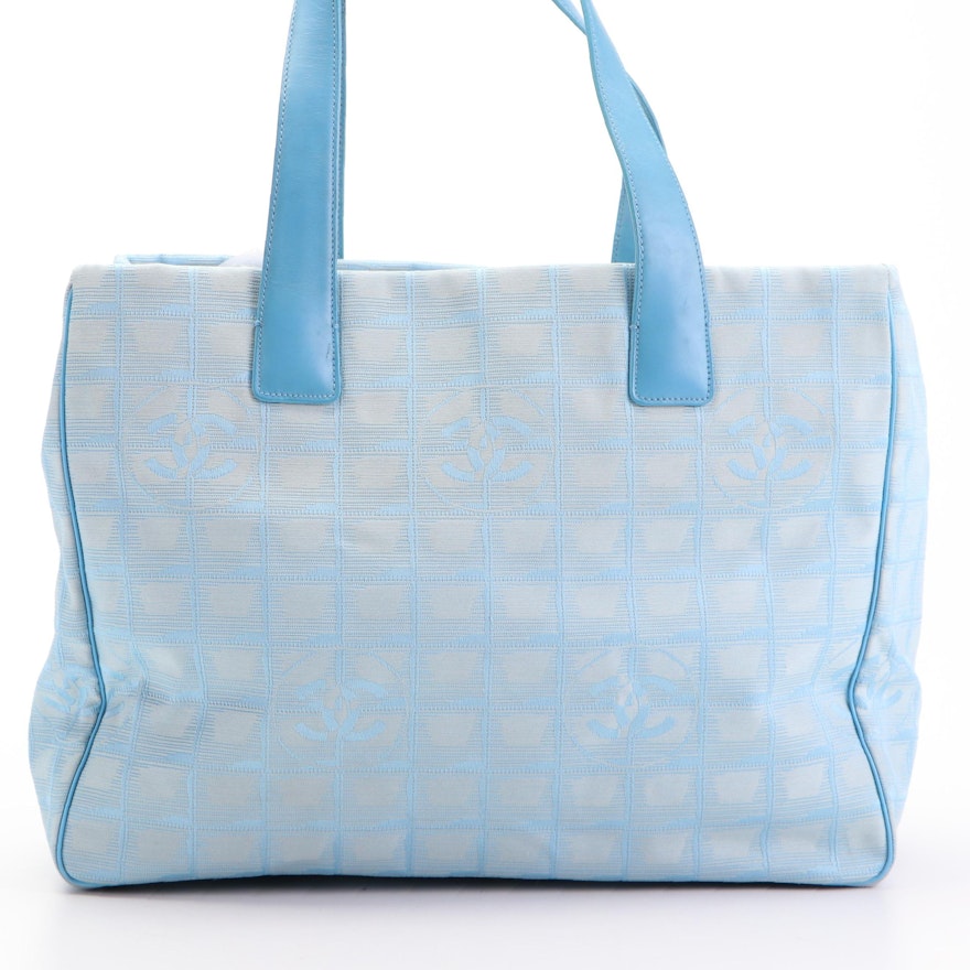 Chanel CC Traveline Tote in Light Blue Nylon and Leather