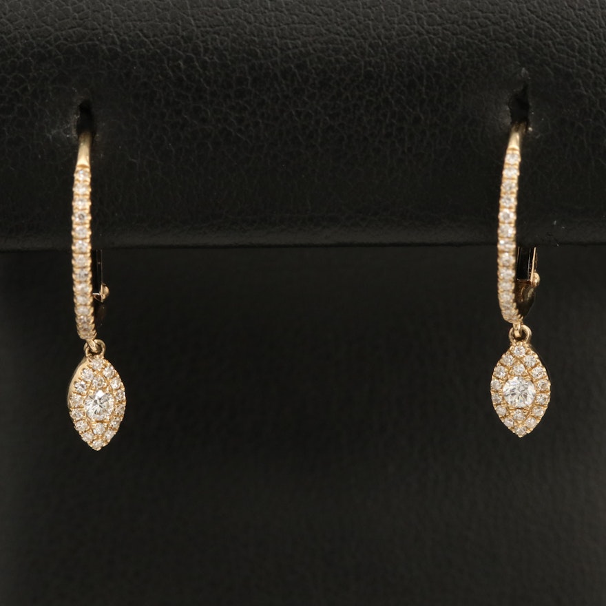 14K 0.21 CTW Diamond Hoop Earrings with Drops