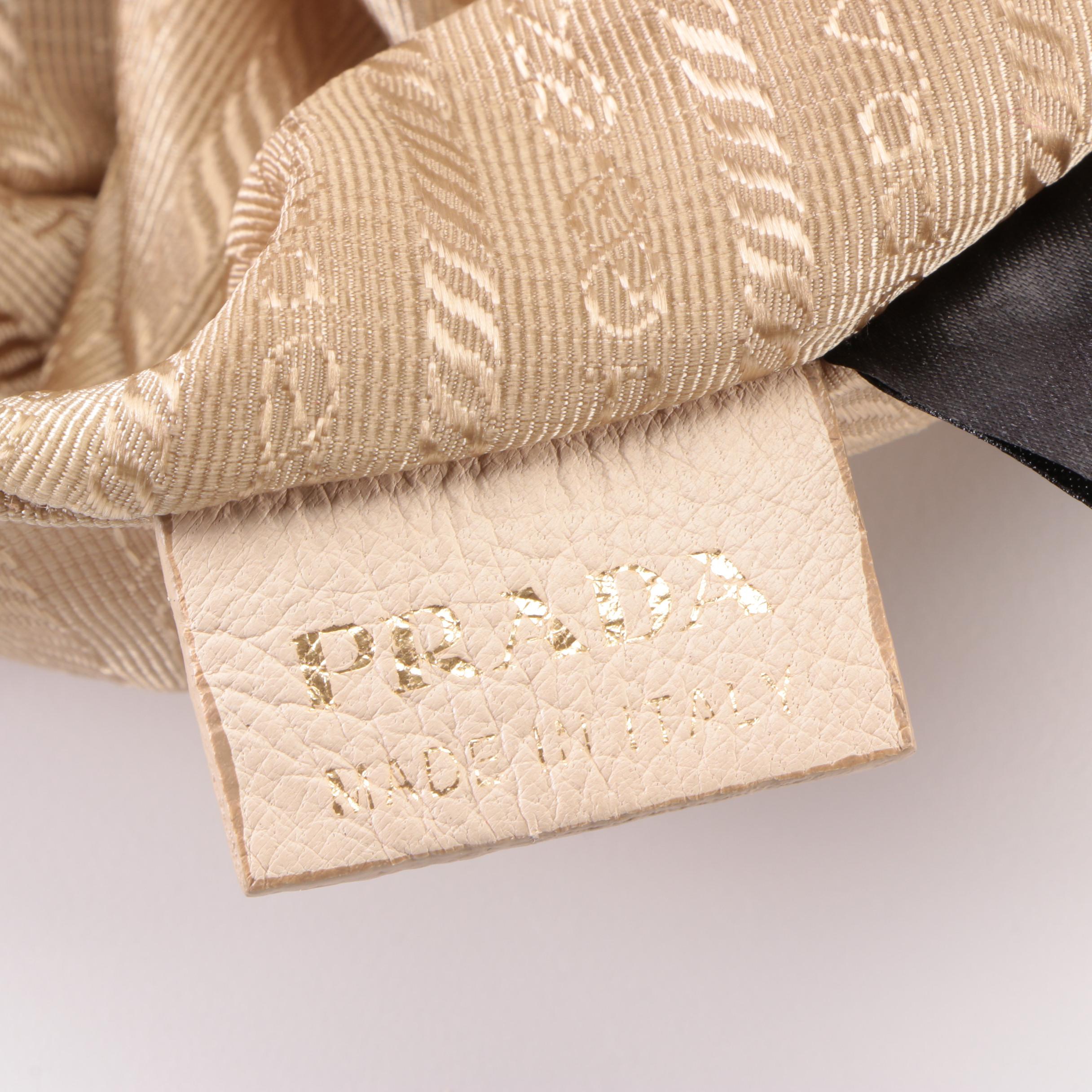 Prada Two-Way Hobo Bag in Off-White Leather with Snakeskin Bow Detail