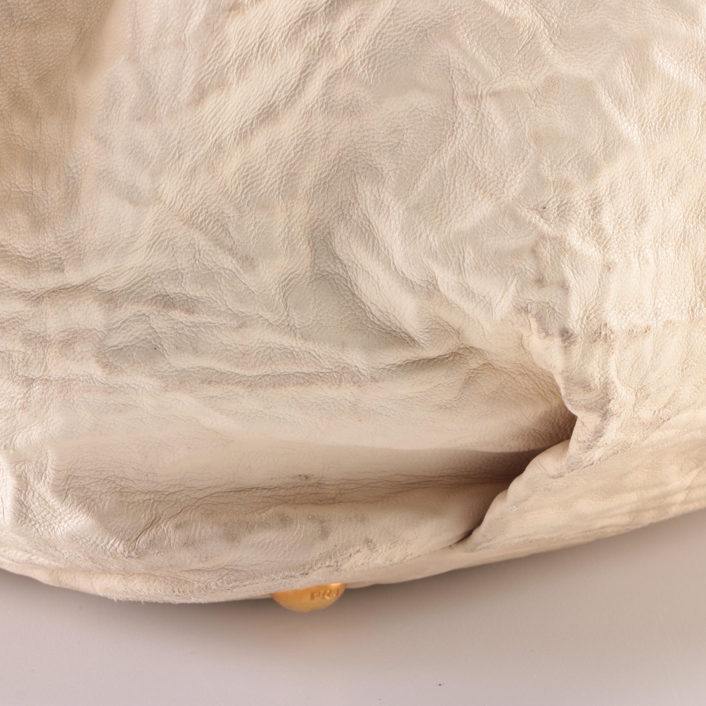 Prada Two-Way Hobo Bag in Off-White Leather with Snakeskin Bow Detail