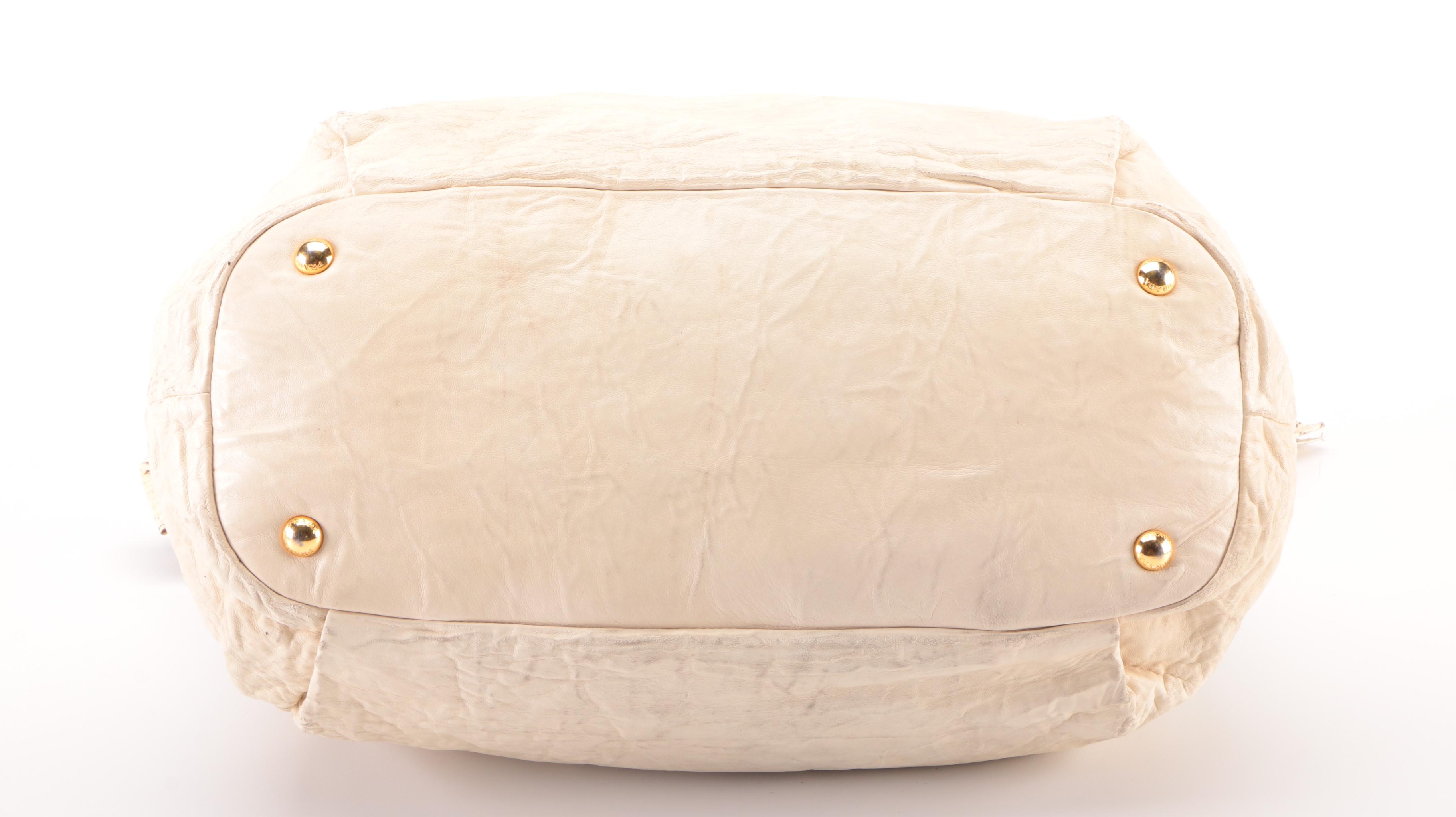 Prada Two-Way Hobo Bag in Off-White Leather with Snakeskin Bow Detail