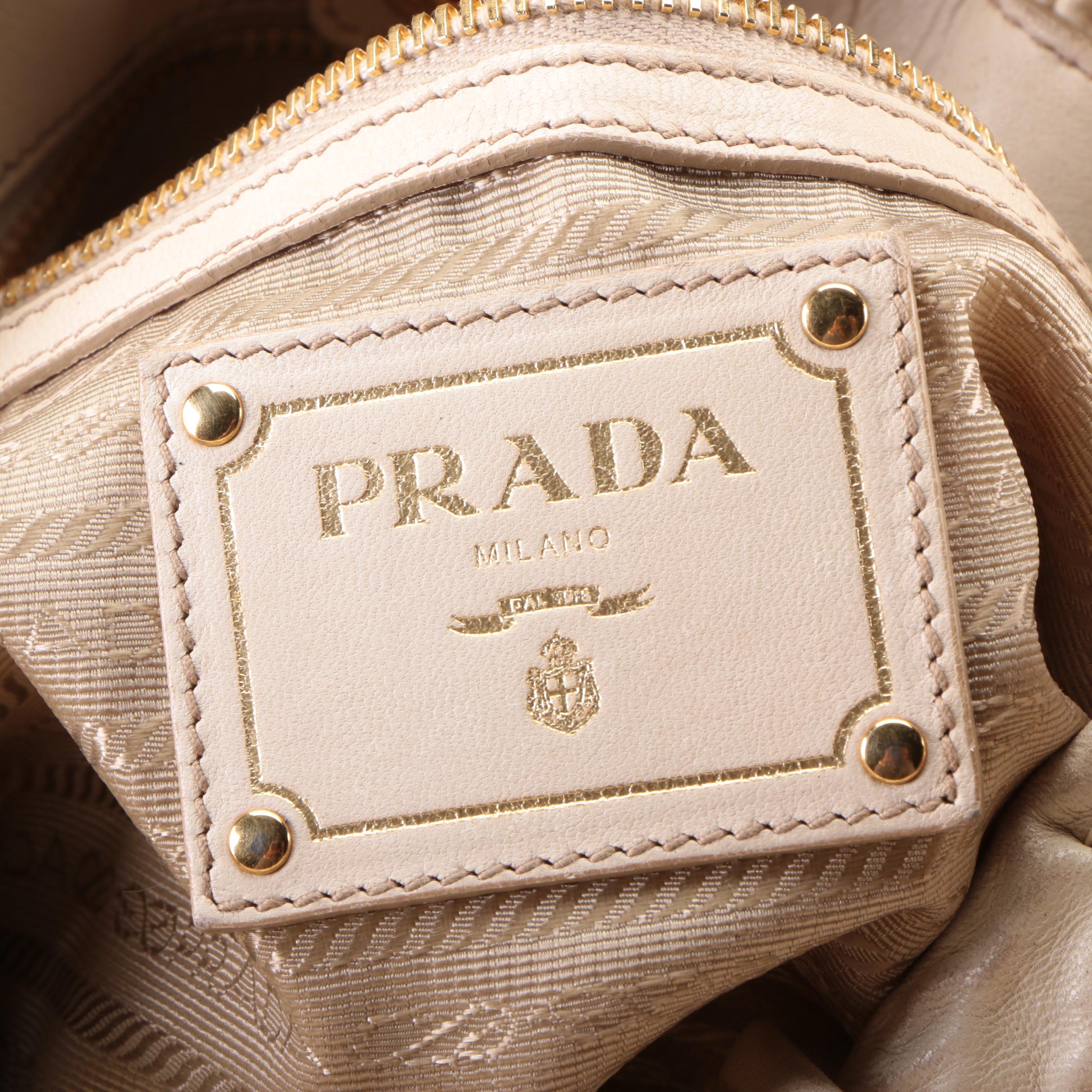 Prada Two-Way Hobo Bag in Off-White Leather with Snakeskin Bow Detail